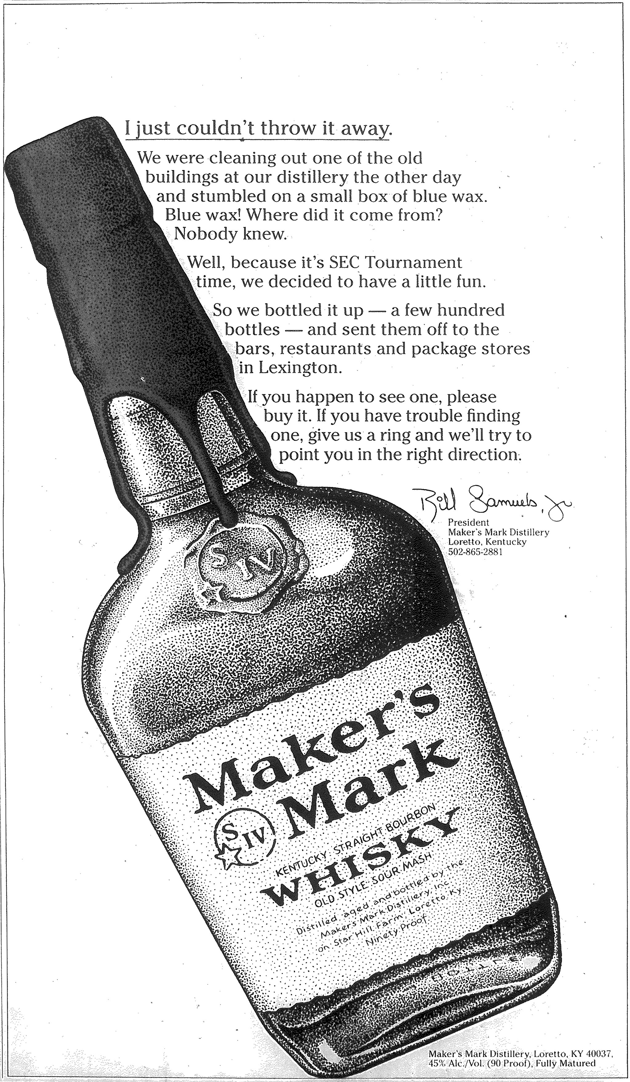 Maker’s Mark dipped in Wildcatblue wax, 1993 Kentucky Photo Archive